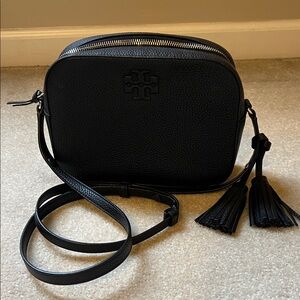 Tory Burch Black Leather Crossbody Bag with Tassels